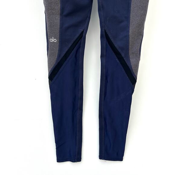Alo Yoga Elevate Hi-Rise Navy Gray Grey Mesh Leggings XS Yoga Running Ankle - Picture 4 of 7